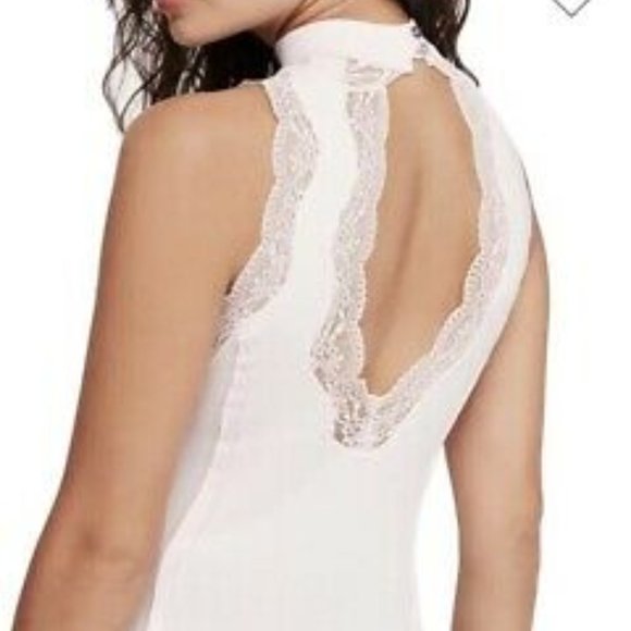 Free People Dale Lace Open Back Ribbed Knit Tank Top Ballet Pink Size Medium New - Picture 2 of 3